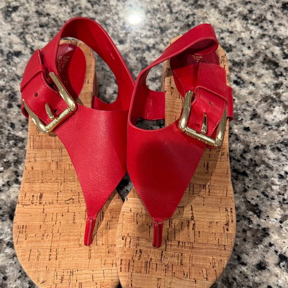 MICHAEL Michael Kors Red Sandals with Gold Buckle
